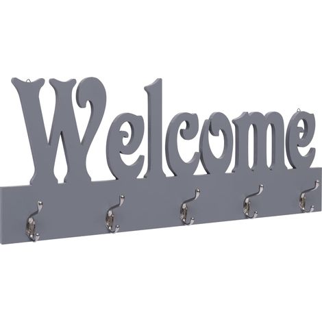BIENVENIDO Perchero de pared MDF gris con 5 ganchos 74x29,5 cm DEC024227
