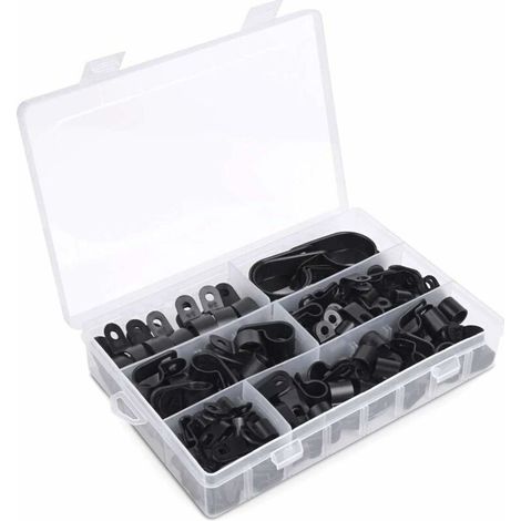 200 Pièces Pinces en plastique en Nylon, Attaches pour conduits, câbles, gaines et gaines5.3mm、6.4mm、10.4mm、13.2mm、19mm、23mm (Noir)-Lefou