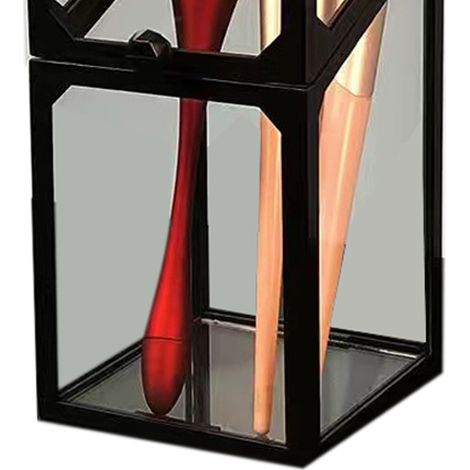 Pot de rangement pour pinceaux de maquillage, étanche à la poussière avec couvercle, pinceau crayon à sourcils, boîte de rangement cosmétique, porte-pinceaux en verre portable, forme carrée noire.