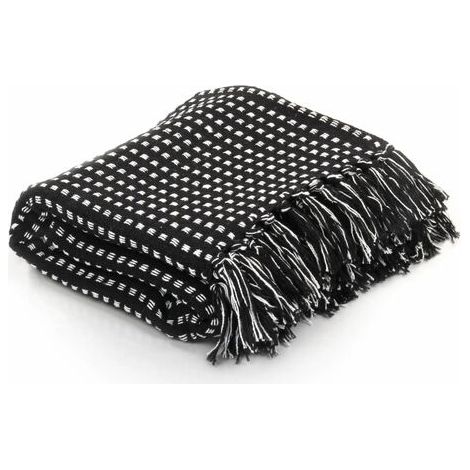QORVA-INLIFE Couverture coton à carrés 220 x 250 cm Noir (1/5)