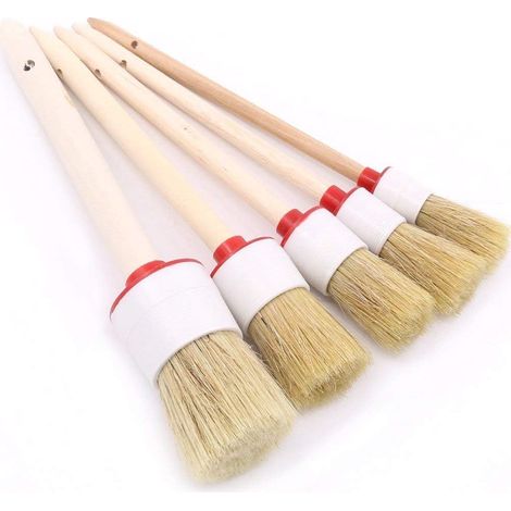 5pcs Natural Hair Detail Boar Brush, Automotive Details, Cleaning Brushes for Wheels/Interior/Motor/Emblems/Indoor/Outdoor/Ventilation (1/5)