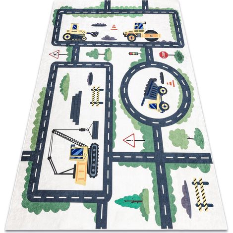 BAMBINO 2223 Waschteppich Straßen, Autos für Kinder Anti-Rutsch - creme multicolour 160x220 cm