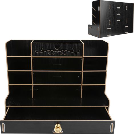 Boîte de Rangement en Bois pour Bureau - Organisateur de Stylos et Fournitures de Bureau Moderne - Noir (1/5)