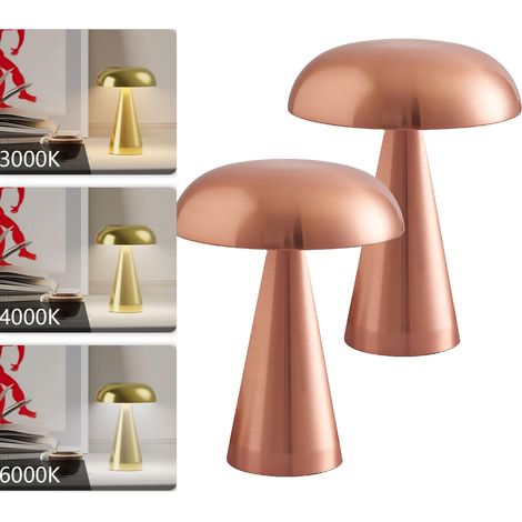 lampe de table LED champignon rechargeable températures couleur et luminosité graduable à l'infini 2-Pack 3000K-6000K or rose (1/5)