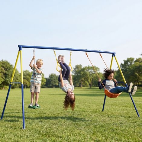 Balançoire enfant 3-en-1 avec anneaux et balançoire debout, 285 x 160 x 181 cm DESVIAE (1/5)