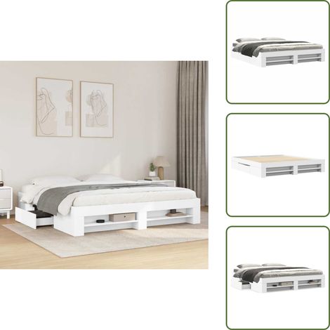 Cadre de lit sans matelas blanc 200x200 cm bois d'ingénierie - Cadre De Lit - Cadres De Lit - Meubles De Chambre À Coucher - Lit (1/5)