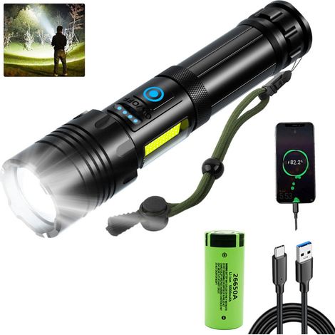 Linterna LED recargable XHP70, linterna táctica USB de alta potencia, 20.000 lúmenes, 7 modos, zoom, resistente al agua, ideal para senderismo, acampada, pesca y caza.