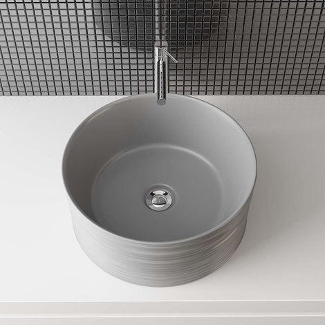 Lavabo ceramica appoggio rotondo 41x41x18 cm bianco (1/5)