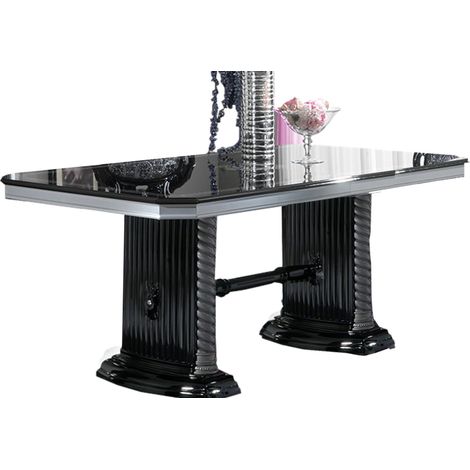 Table à manger rectangulaire extensible bois vernis laqué brillant noir et gris Vinza 185 à 230cm (1/4)