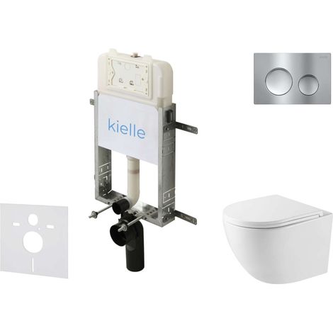 kielle Genesis New - Set bâti-support, WC compact Oudee, Vortex Rimless+, abattant softclose et bouton-poussoir Gemini New I, chrome brillant 30528SZ38 (1/5)