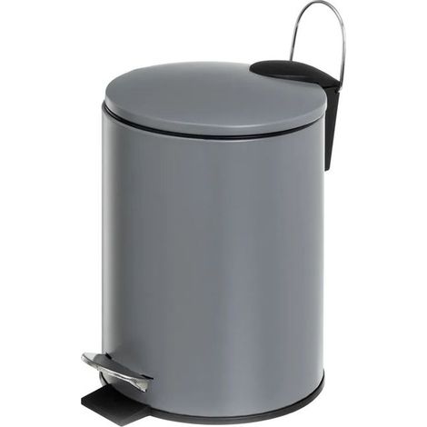 Poubelle de salle de bain en métal coloris gris avec couvercle - diamètre 21 x Hauteur 26 cm (1/5)