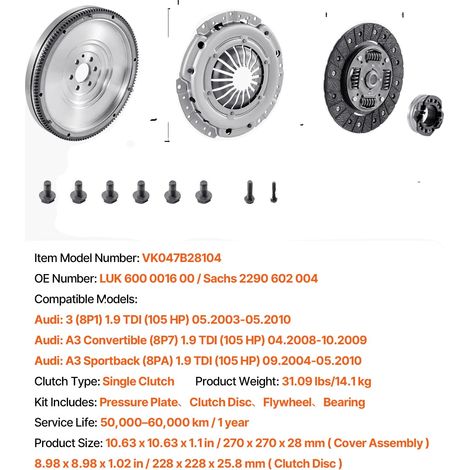 Kit de embrague reforzado, compatible con Audi A3 (2003-2010), tipo A (1/2)