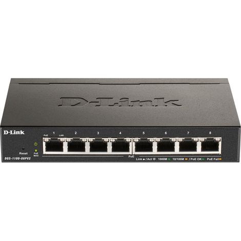 D-Link DGS118PV2 - Switch, 8-Port, Gigabit Ethernet, PoE+ (DGS-1100-08PV2) (1/3)