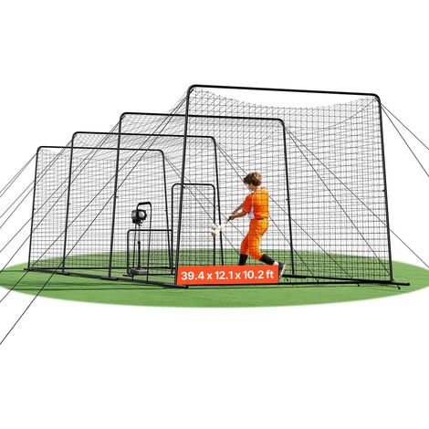 Cage de Frappeur de 12x3,68x3,1 m, Tunnel de Frappe pour Baseball Softball Portable, Filet d'Entraînement au Lancement pour Lanceur Extérieur Intérieur, en PEHD Noué 45 Plis et et Cordes (1/5)