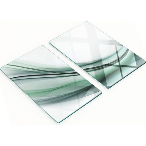 Dos tablas de cortar decorativas de vidrio templado, dise帽o abstracto, 2x30x52 cm.