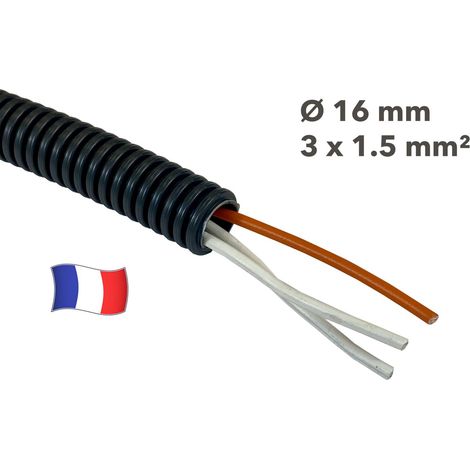 Gaine électrique préfilée 50 mètres diam 16 avec 3 fils Orange, Ivoire, Ivoire 1.5 mm² - PREFA ELEC (1/2)