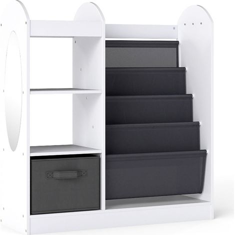Libreria per bambini 87,5 x 30 x 90 cm con specchio e ampio cassetto in tessuto per riporre gli oggetti in modo pratico bianco 200018977