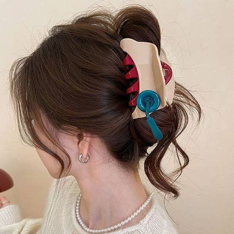 1 pince à cheveux Ankola rouge à bouton - pince requin style nouveau - pince à cheveux haut de gamme pour l'arrière de la tête - ornement de tête (1/2)