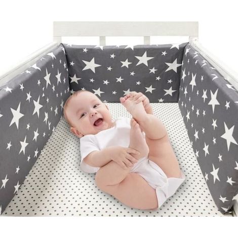 Tour de Lit Bébé MERKMAK Tour de Lit Respirant, Coussin Anti-choc Coton, Contour de Lit Bébé 200X30cm pour Lit Barreaux Bébé