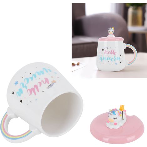 Mug à café en céramique mignonne avec cuillère et couvercle, accessoire de boisson design - Modèle 3 (1/5)