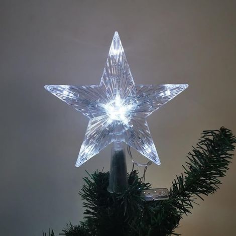 decorazioni per albero di Natale con 10 LED - Batterie richieste - 16 x 16 cm - Pentagramma luminoso - Stella per albero di Natale - Puntale per albero di Natale (luce bianca, 16 x 16 cm)