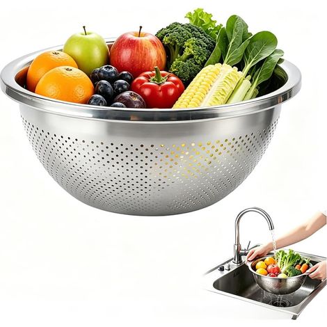 Passoire et Bol en Acier Inoxydable, Saladier Passoire 26cm (1/5)