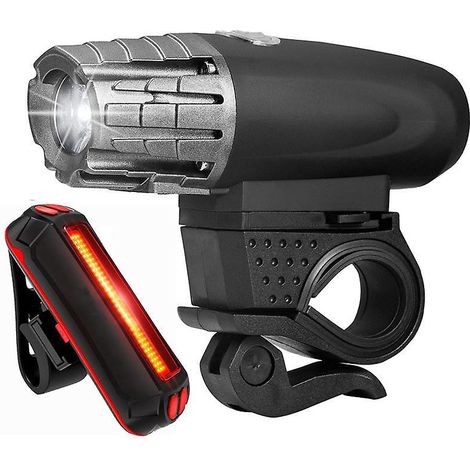 un Ensemble De Lumire De Vlo Noire (feu Avant + Feu Arrire 11034) Quipement De Rotation 360 Degrs Voyant D'avertissement De Charge Usb Conduite E (1/5)