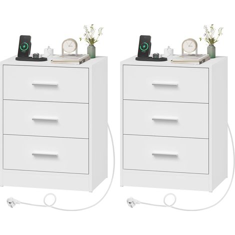 WOLTU - Juego de 2 mesitas de noche moderna con 3 cajones, mesa auxiliar, sofá, cómoda, habitación infantil, color blanco (1/5)