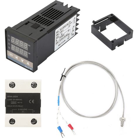 Ej.Life Régulateur de température numérique REX-C100,  AC110V-240V 0 ℃  400 ℃ Alarme PID Kits Digital Smart Thermostat Relais Sortie,REX-C100FK02-VDN