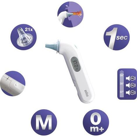 [NEUWERTIG] Braun Thermo Scan 3 Infrarot Fieberthermometer Fieberalarm Vorgewärmte Meßspitze B-Ware (1/2)