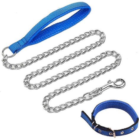 Professionelle Hundeleine aus Metallkette, robuste und strapazierfähige Leine für mittelgroße bis große Hunde, zum Training und Spazierengehen, bissfest mit komfortabler Polsterung (1/5)