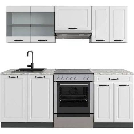 Cucina componibile R-Line, Bianco rustico/antracite, 200 cm , PL Marmo, Vicco