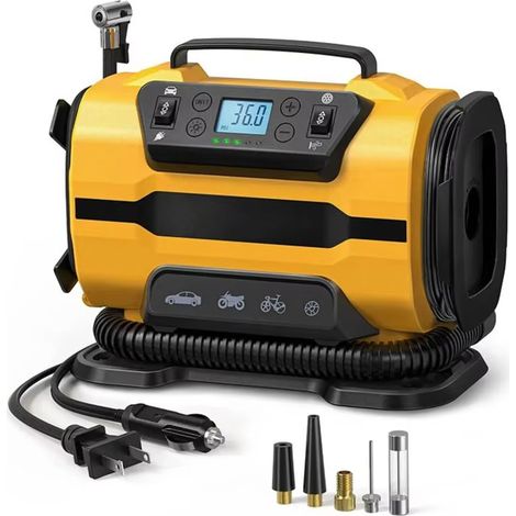 Pompe à air pour voiture, compresseur d'air double alimentation, gonfleur de pneus, 110V-230V, AC/DC, pour vélos et matelas pneumatiques