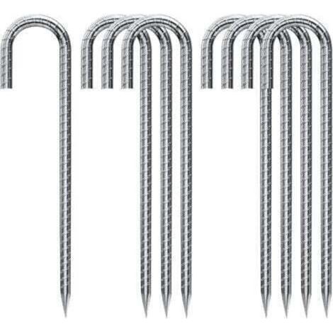 [NEVER USED] 10-Pack Ground Anchors, Galvanized Steel Tent Pegs, Fixing Stakes with J-Hook, 12-Inch Trampoline Awning Ground Anchors in Heavy-Duty Steel