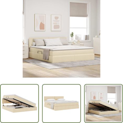 Lit hydraulique - Lit avec rangement et matelas avec matelas Crème 180 x 200 cm (1/5)