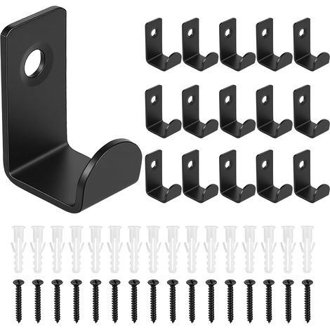 16 Pcs Patere Murale noire, Crochet Porte Manteau, Crochets Muraux à visser, patère murale métal noir pour suspendre vêtements et serviettes maison salle de bain, avec tournevis/vis (1/5)