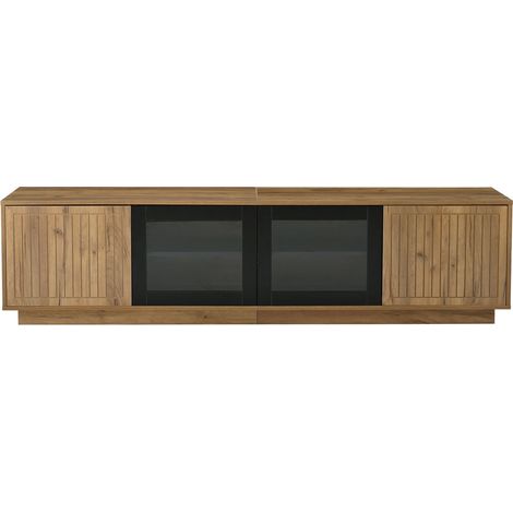 Meuble tv led 180 x 40 x 45 cm meuble bas éclairage led deux compartiments de rangement téléviseur jusqu’à 75 pouces charge maximale (1/5)