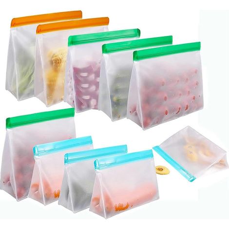 Sac de conservation alimentaire en PEVA pour fruits et légumes, sac de rangement tridimensionnel étanche en EVA pour réfrigérateur, lot de 10 (1/5)
