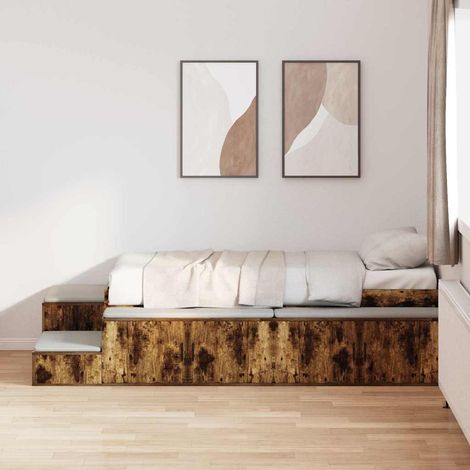 Cama con almacenamiento con almacenamiento Roble ahumado 75 cm vidaXL