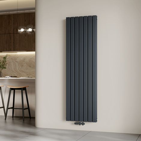 EMKE Heizkörper Flach Design Paneelheizkörper Mittelanschluss Vertikal, Doppellagig, Anthrazit, 180x54 cm, 1949 W Warmwasser Zentralheizung