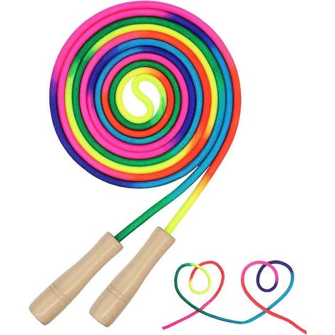 SCSYV 4,88 m (16 ft) Kinder-Springseil, verstellbares Doppelspringseil mit Holzgriff, Mehrspieler-Springseil für Outdoor-Spaß, ideal für die Schule. (1/5)
