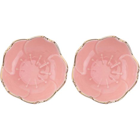 Lot de 2 bols à sauce en céramique à motif floral Sakura, en porcelaine, pour condiments, cuisine et barbecue (rose)-7.00X7.00X2.80CM-Pink