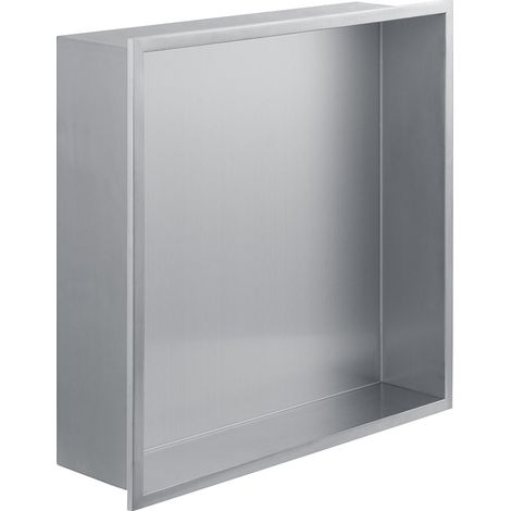 Eurosanit – Niche de douche carrée 30x30x10 – Acier inoxydable brossé – Installation étanche avec silicone – Espace de rangement moderne