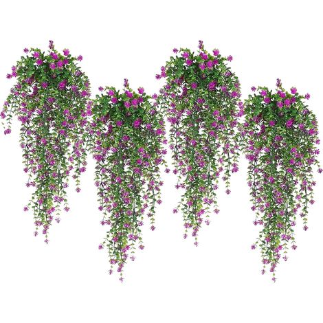 Artificial Hanging Flowers, 4pcs Fake Eucalyptus Vine Faux Flower Greenery Garland Plastic Plants for Indoor Outdoor Wall Garden Wedding Home Party Decor (fuchsia)