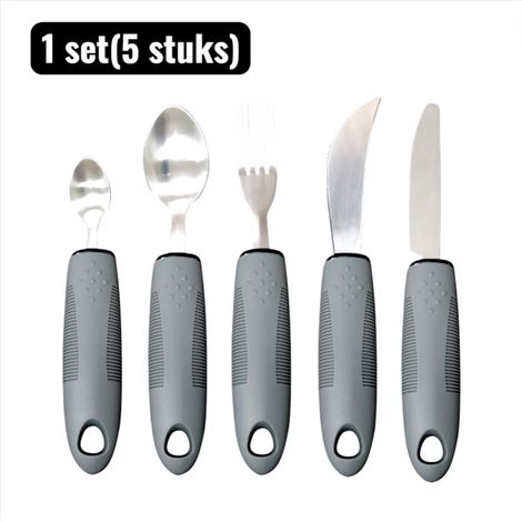 ensemble de 5 pièces couverts en acier inoxydable pour poisson ustensiles de cuisine avec manches épais antidérapants adapté aux personnes avec tremblements et troubles de préhension couleur gris (1/5)