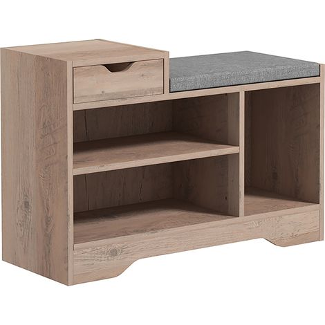 Panca porta scarpe con 1 cassetto e 3 scomparti, con cuscino imbottito, capacità 5 paia, 76,5 x 30 x 52 cm, grigio