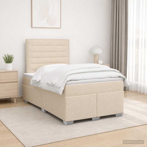 vidaXL Lit boxspring avec matelas Crème 120 x 200 cm Tissu (1/5)