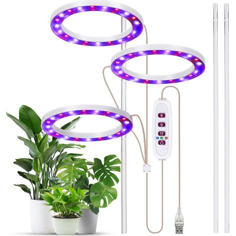 Lampe de croissance 3 têtes 4,8W – 60 LED – Alimentation USB – 5 niveaux luminosité – Minuterie 8/12/16h – Pour succulentes, mini bonsaïs (1/5)