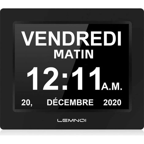 Reloj digital LCD de 7 pulgadas con calendario N10, fecha, día y hora, sin abreviaturas, atenuación automática, 8 idiomas, pantalla HD, recordatorio para personas con Alzheimer, ancianos y niños, DEBU (1/5)