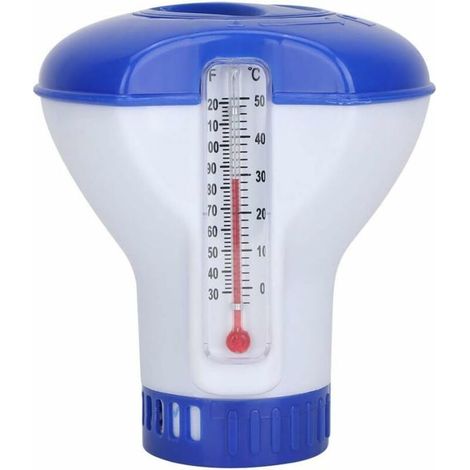 Flotteur de chlore de piscine pour pastilles de chlore, diffuseur de chlore flottant avec thermomètre d'eau de piscine, flotteur de pastilles de chlore de piscine durable, adapté au nettoyage des pisc (1/5)
